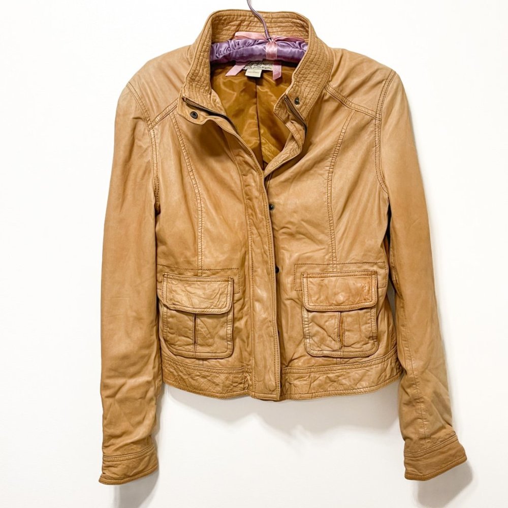 Genuine Tan Leather Lucky Brand Moto Jacket Size M
